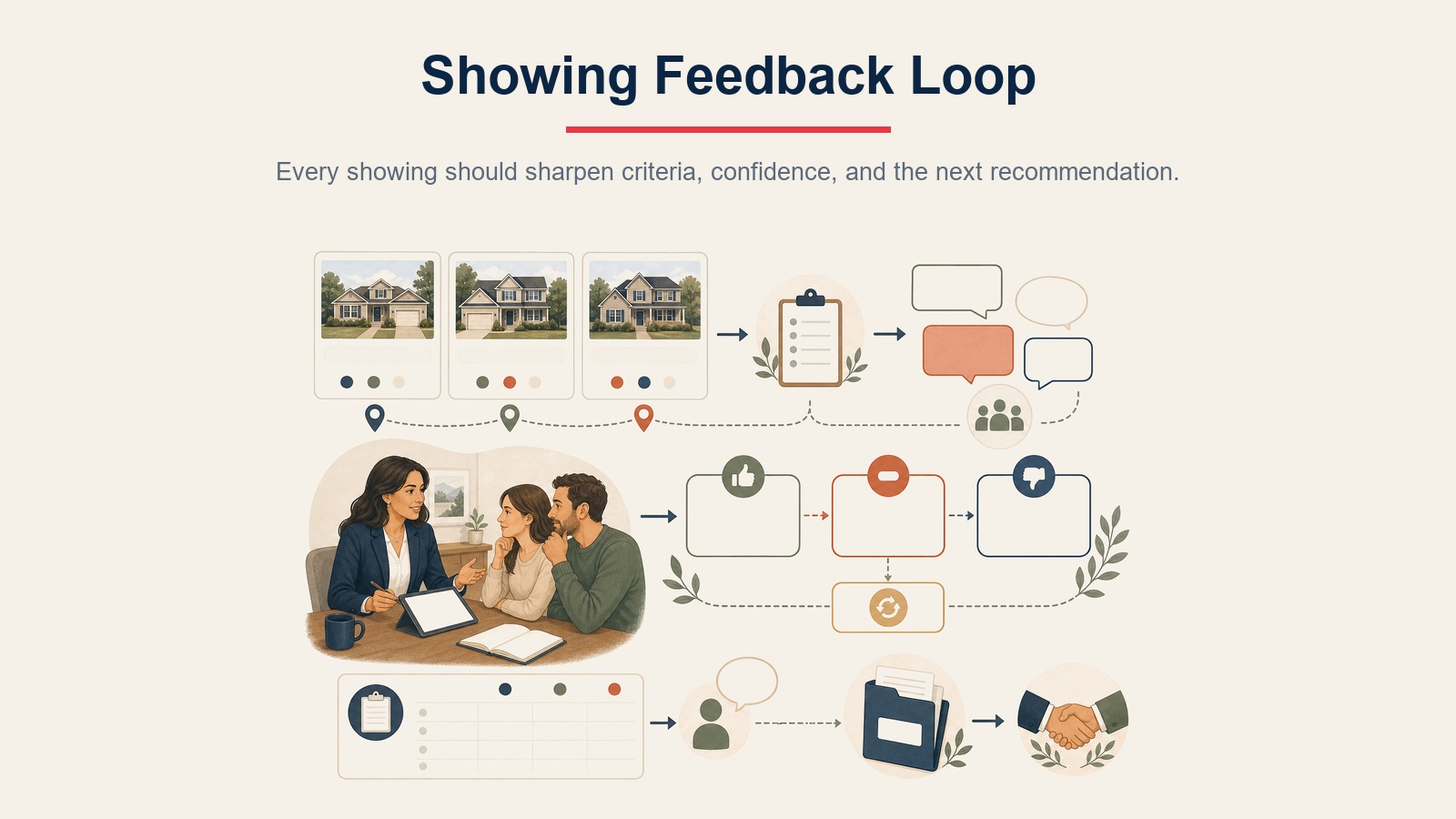 Showing feedback loop that turns buyer reactions into sharper criteria and next recommendations