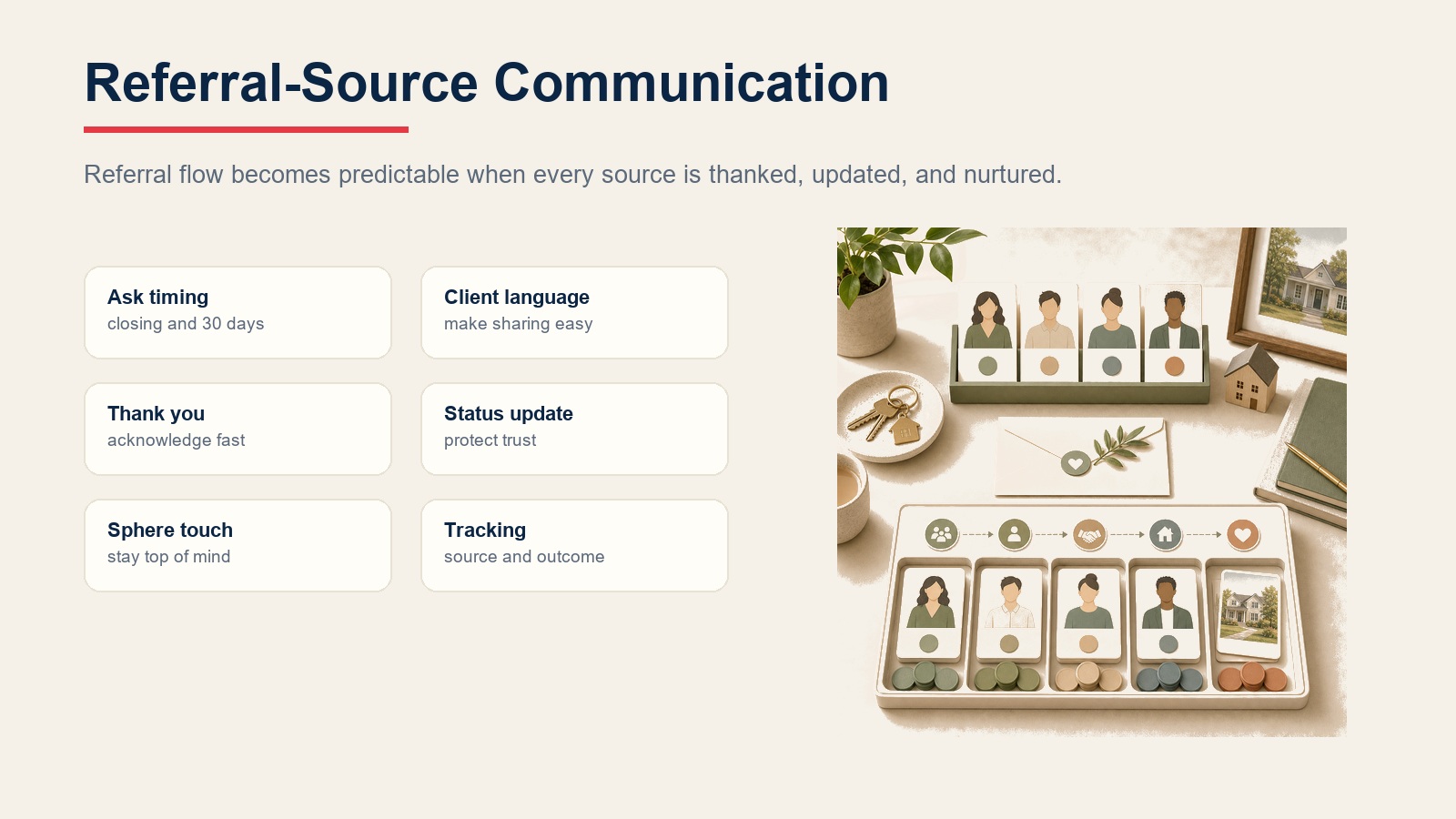 Referral source communication strategy for real estate