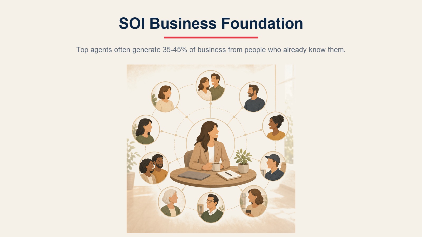 Sphere of influence business foundation showing network groups that already know the agent