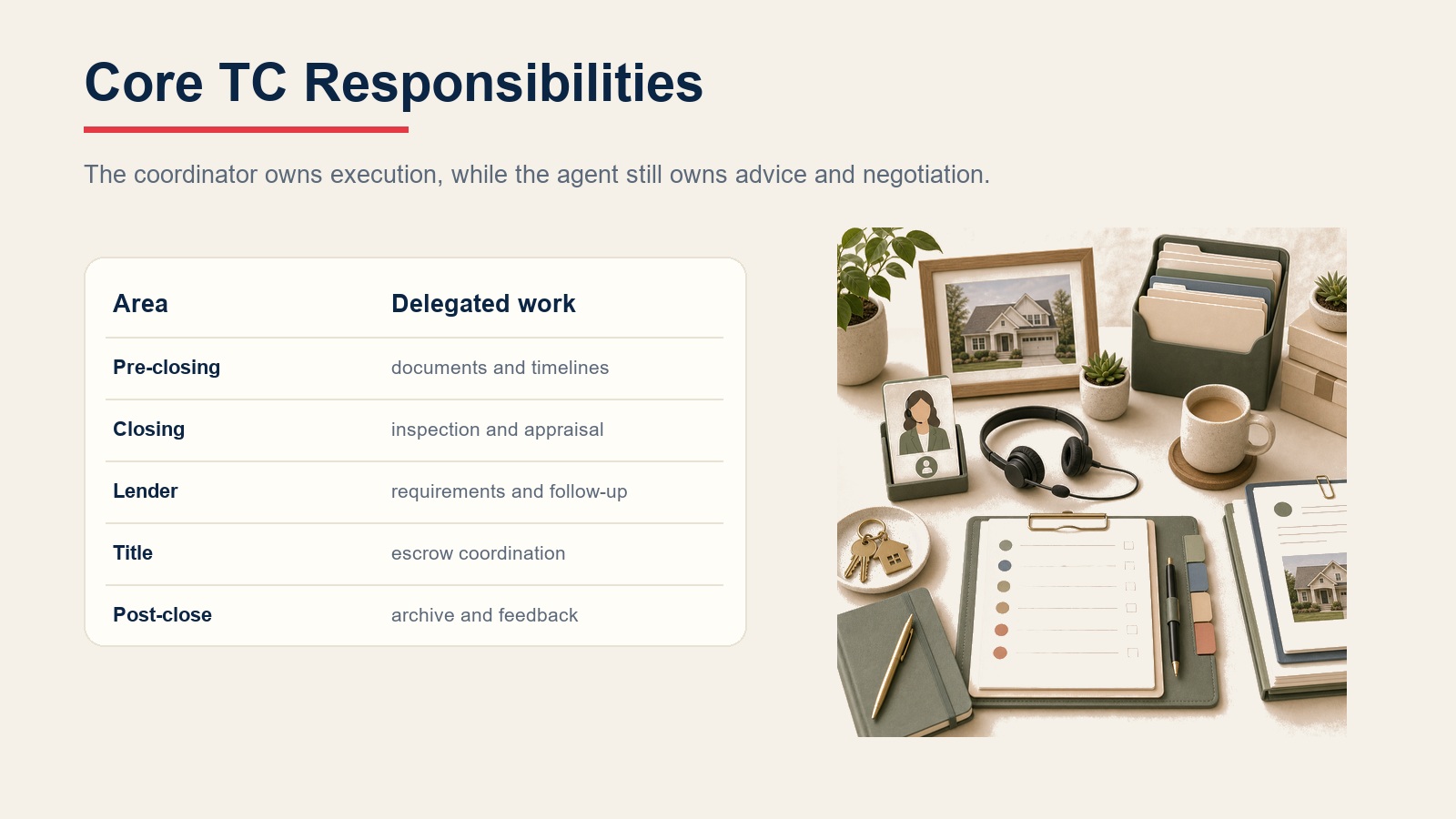 Core responsibilities delegated to a transaction coordinator