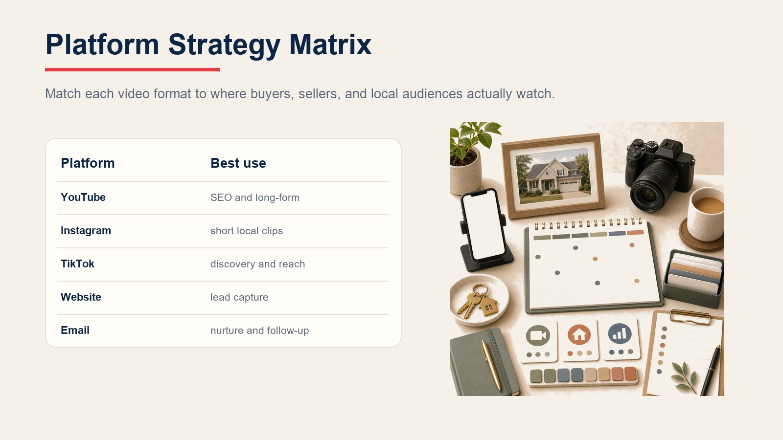 Real estate video platform strategy matrix