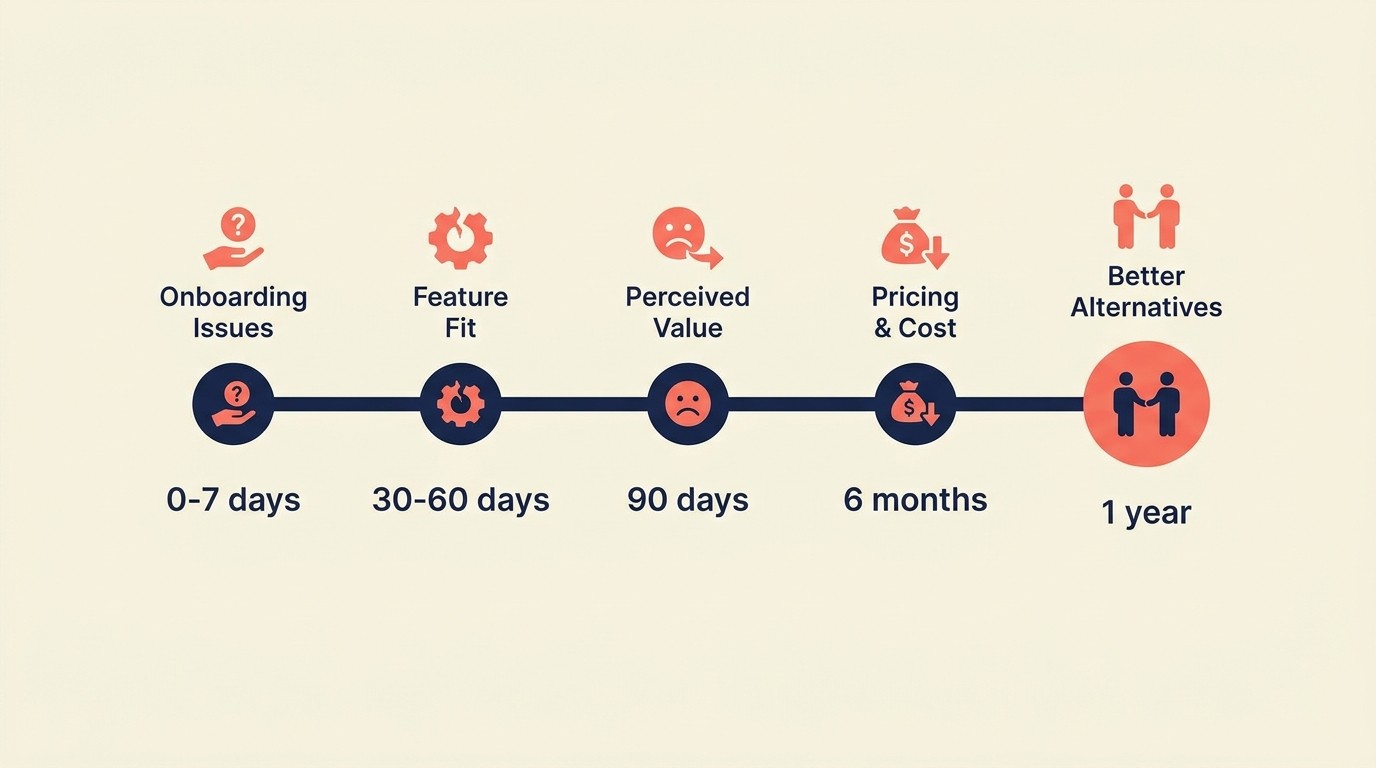 Timing windows for win-back outreach from immediate post-churn through annual budget cycles