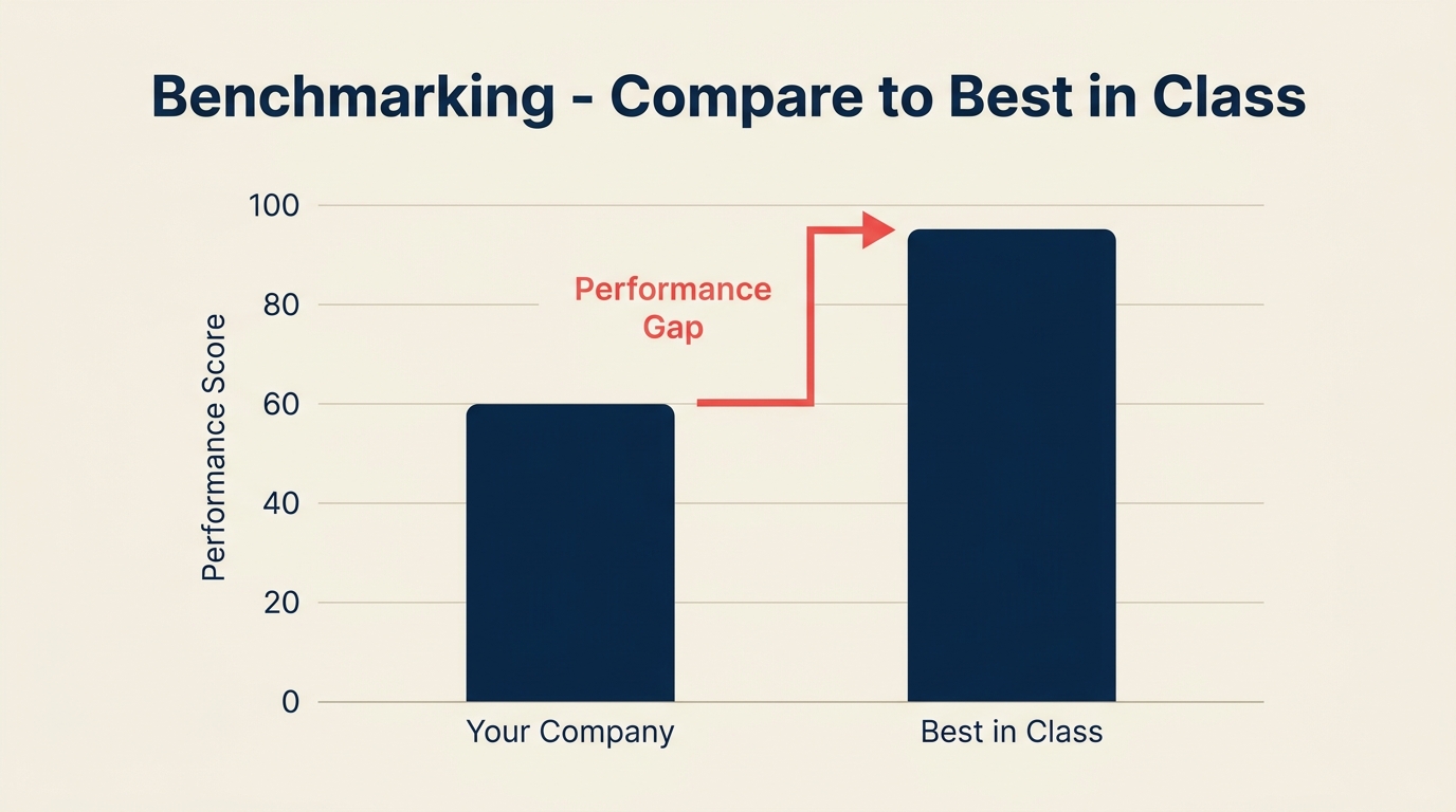 Bar chart comparing company performance against best-in-class benchmarking standard