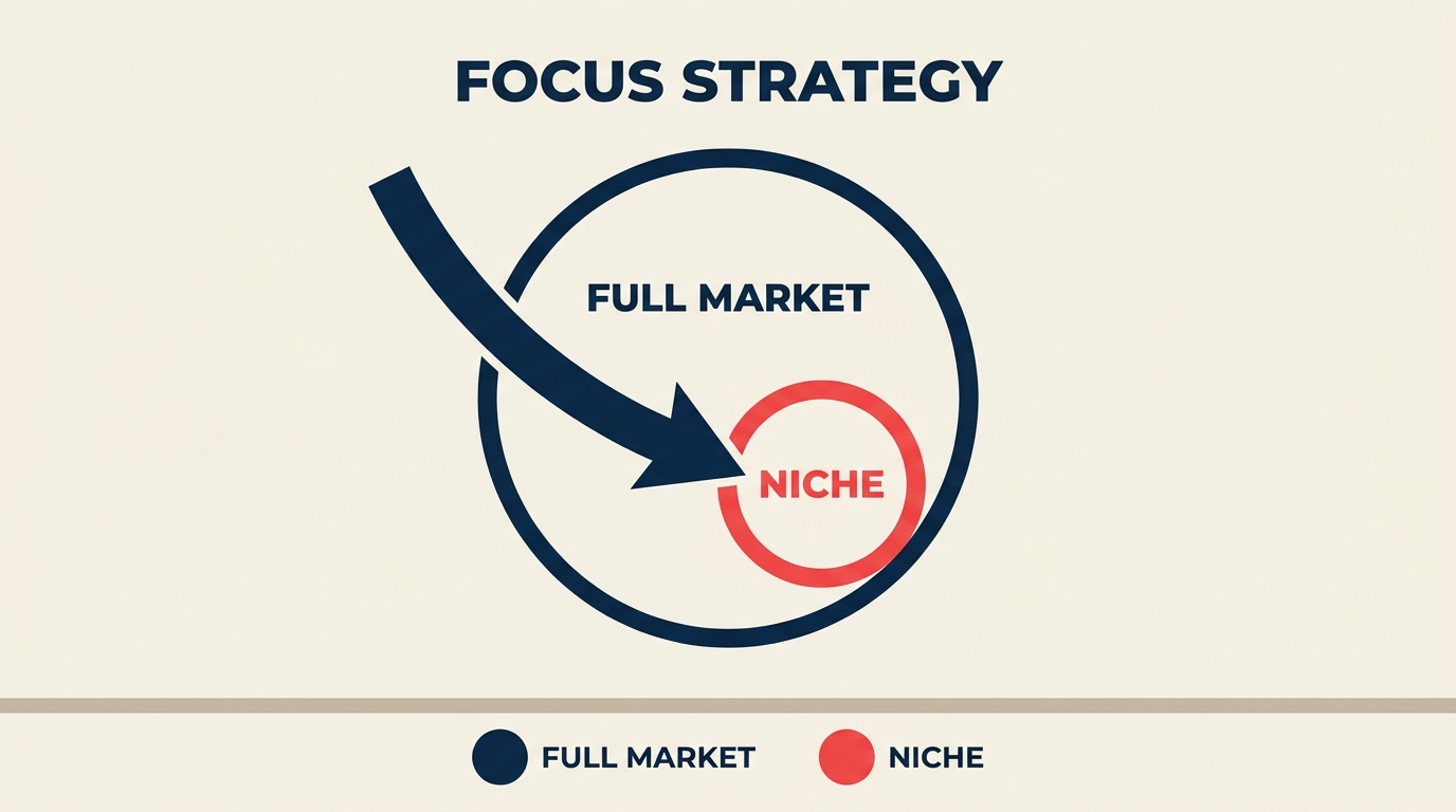Focus strategy diagram showing a targeted niche segment within a larger market