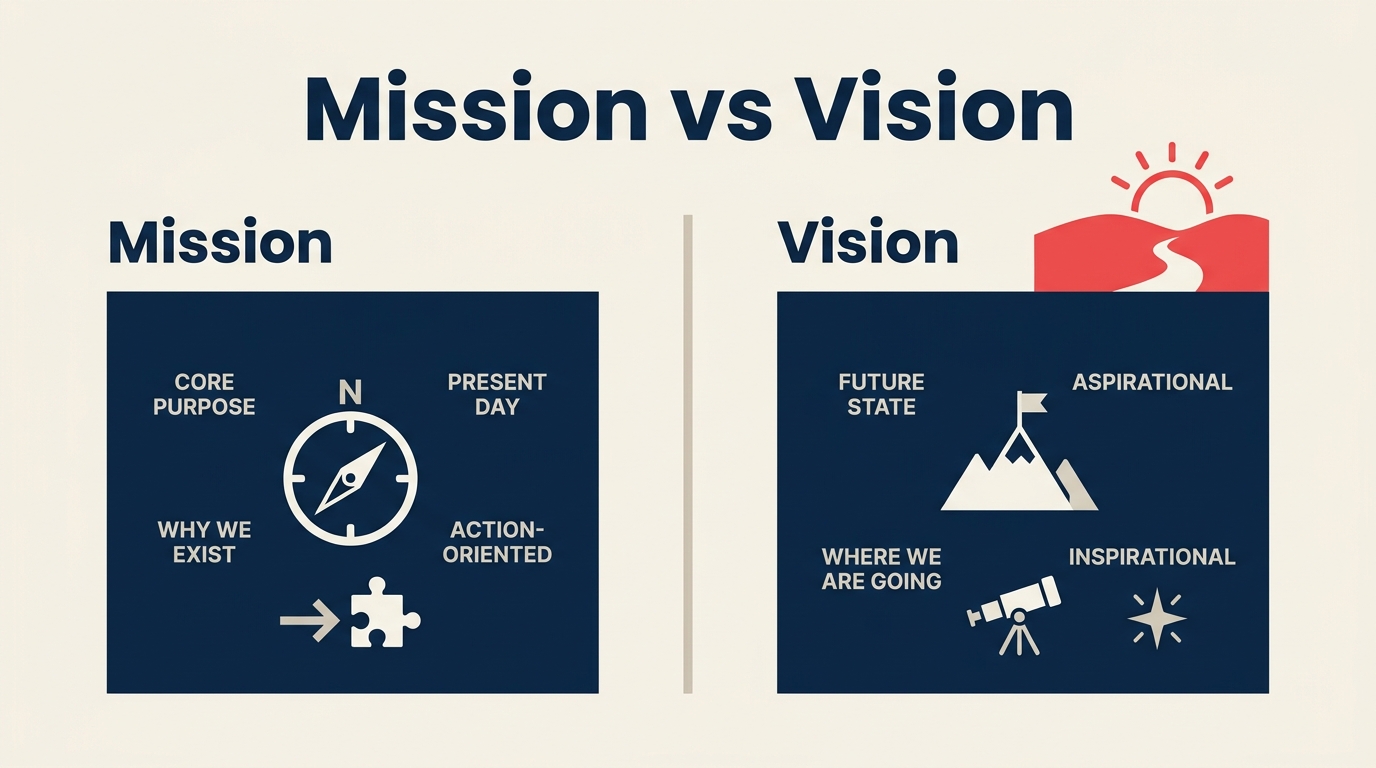 Mission statement versus vision statement compared side by side