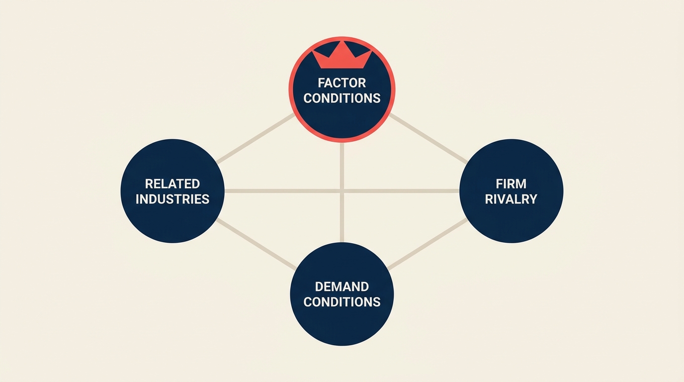 Porter's Diamond Model showing the four determinants of national competitive advantage