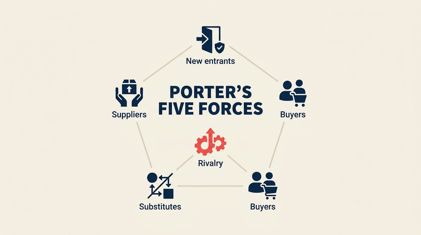 Porter's Five Forces diagram with rivalry at the center and the four surrounding forces
