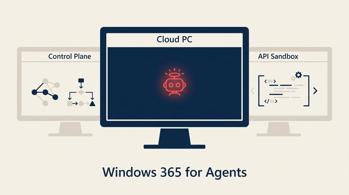 Windows 365 for Agents cloud PC runtime alongside control plane and API sandbox