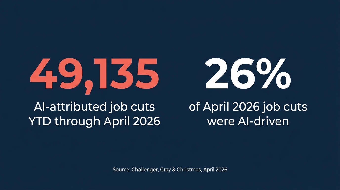AI was the leading reason for layoffs in March and April 2026, totaling 49,135 cuts year to date