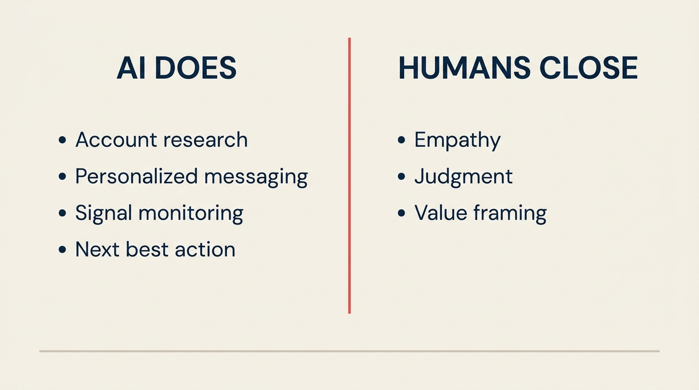What AI does in sales vs what human sellers close: division of labor in AI-augmented selling