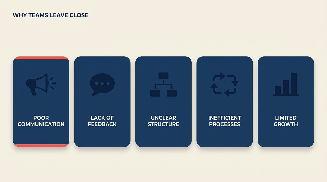 Five reasons inside sales teams leave Close CRM: no marketing module, limited channels, scaling friction, cross-team gaps, reporting ceiling