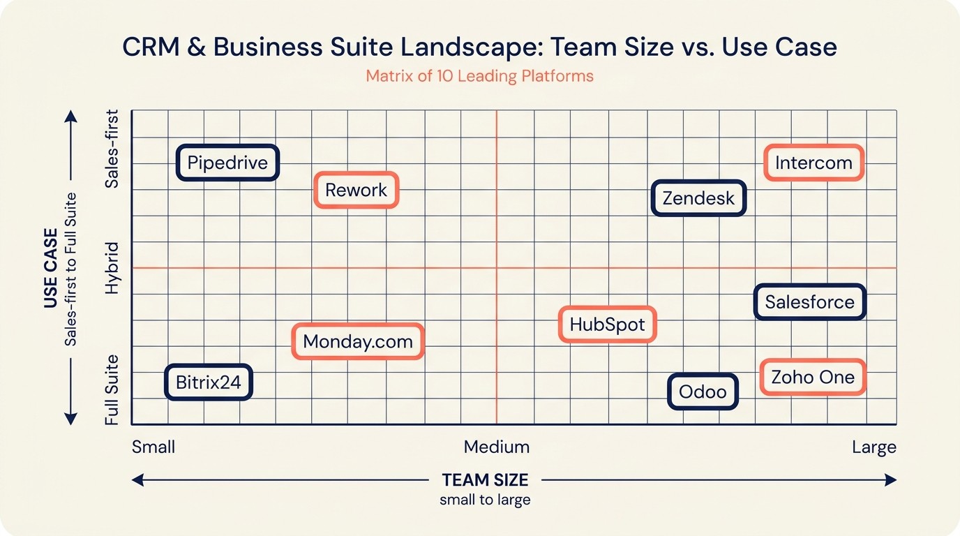 Alternatives selection matrix mapping 10 tools across team size and primary use case axes