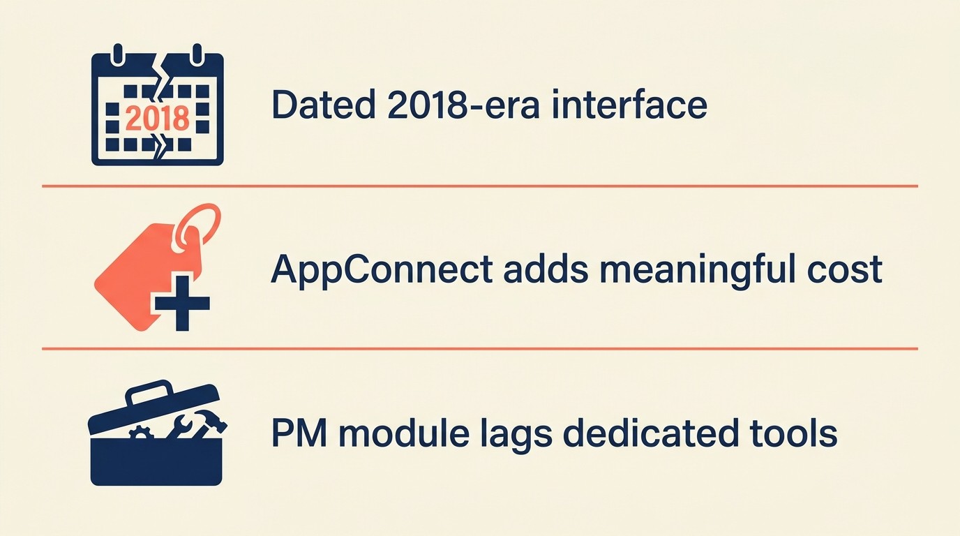 Reasons services teams leave Insightly — dated UI, expensive AppConnect, shallow project tools, limited reporting