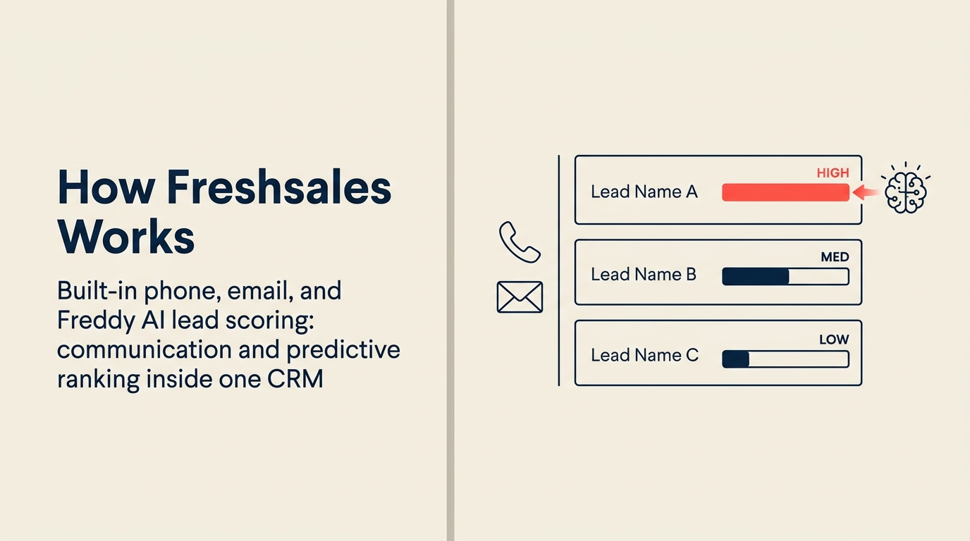 Freshsales AI-powered CRM — built-in phone, email, and Freddy AI lead scoring in one sales interface
